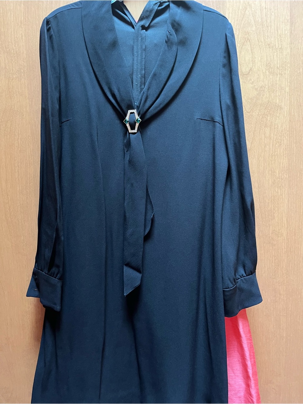 Prada Black Long-Sleeve Tie-Neck Dress